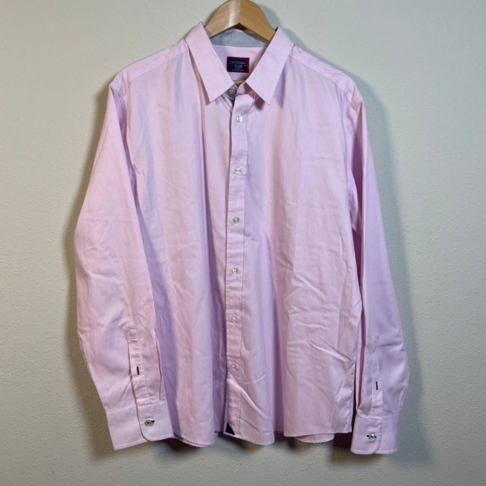 UNTUCKit Button Down Shirt Mens XXL Pink White Striped Cotton Wrinkle Free